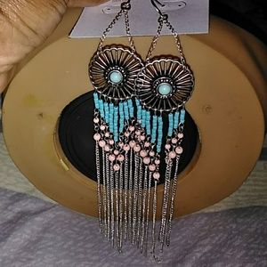 Claire's Dearm Catcher Earrings,blue and pink